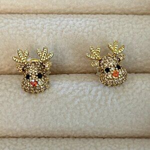 Diamonique Christmas Pave Reindeer Stud Earrings